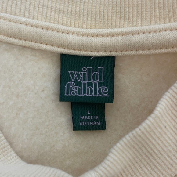 Wild Fable Creamy Yellowish V-Neck Sweatshirt with Navy and White Stripes - Picture 2 of 3
